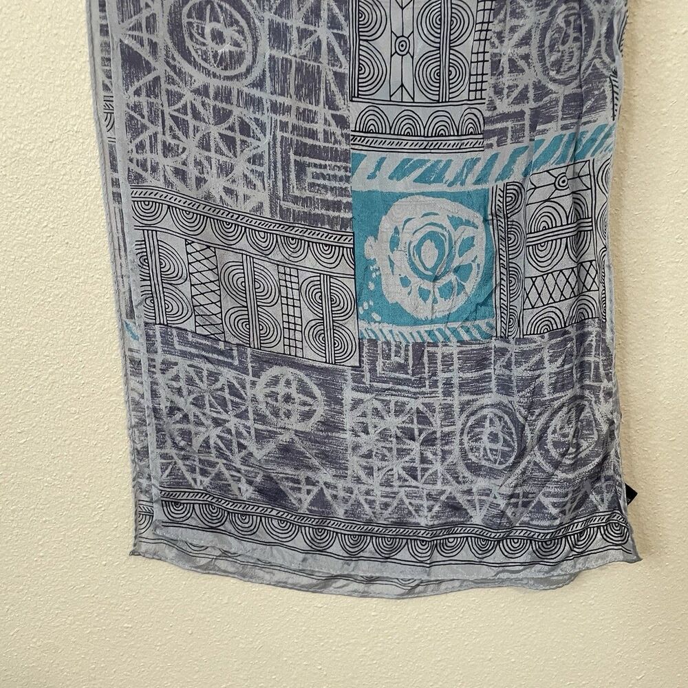 The Specialty House 100% Silk Scarf Abstract Blue Grey Pattern 50" Length Wrap - Picture 3 of 5